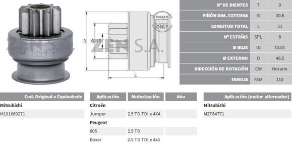 Imagen de BENDIX DE ARRANQUE CITROEN JUMPER - PEUGEOT 605/BOXER 2.5TD