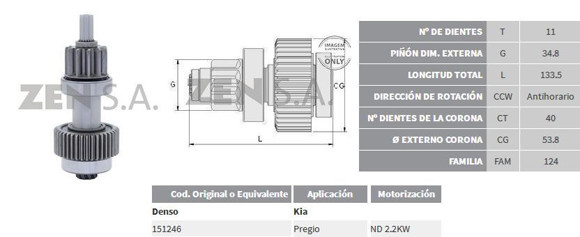 Imagen de BENDIX DE ARRANQUE KIA PREGIO (ZEN)