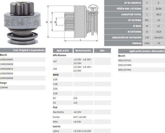 Imagen de BENDIX DE ARRANQUE BMW 116I/118I/120I/X3/Z4 (9D/16E) (ZEN)