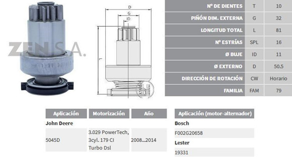 Imagen de BENDIX DE ARRANQUE JOHN DEERE 5045D (ZEN)
