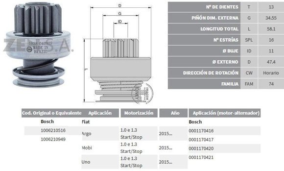 Imagen de BENDIX DE ARRANQUE FIAT ARGO/MOBI/UNO 2015-1.0/1.3 (ZEN)