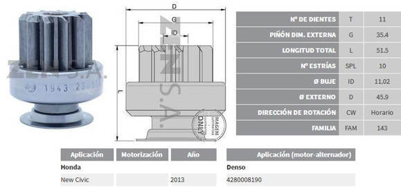 Imagen de BENDIX DE ARRANQUE HONDA CIVIC 2012 EN ADELANTE (ZEN)