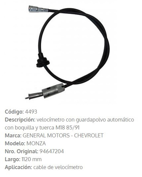 Imagen de CABLE CUENTA KILOMETRO CHEVROLET MONZA AUTOMATICO 1105MM