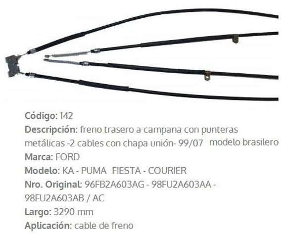 Imagen de CABLE DE FRENO TRASERO FORD FIESTA/COURIER/KA 3290MM