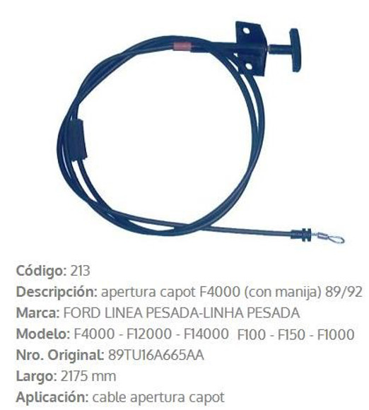Imagen de CABLE DE CAPOT FORD F1000/F4000/F12000 2175MM