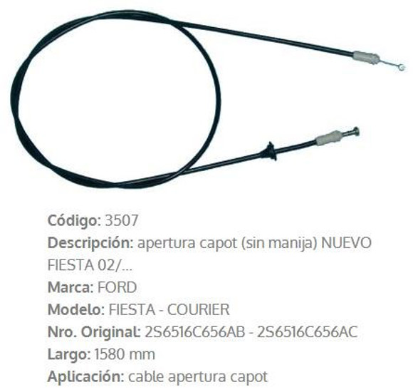 Imagen de CABLE DE CAPOT FORD ECOSPORT/FIESTA 2003 1580MM