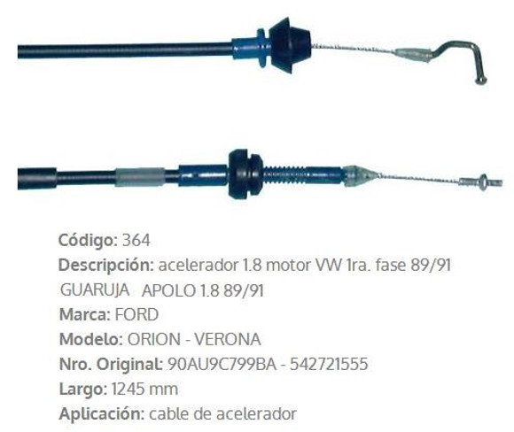 Imagen de CABLE DE ACELERADOR FORD ESCORT/VERONA 1.8 HASTA 1993 1245MM