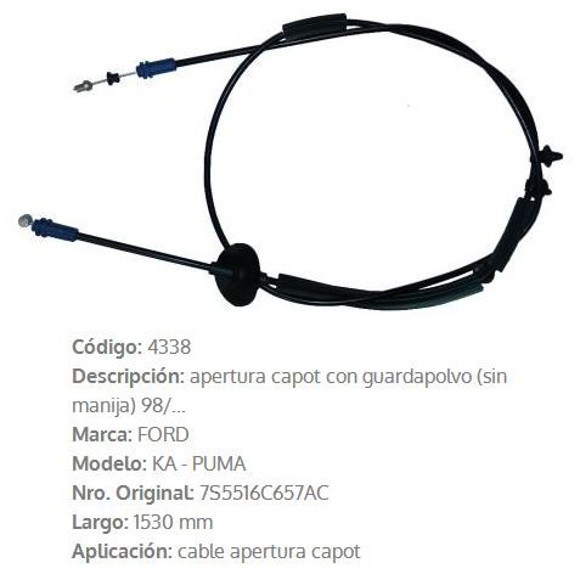 Imagen de CABLE DE CAPOT FORD KA 2008 SIN MANIJA 1530MM