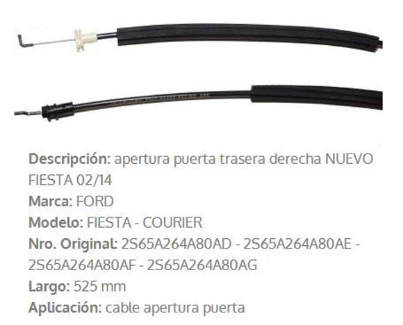 Imagen de CABLE APERTURA PUERTA TRASERA DERCHA FORD FIESTA 2002-2014}