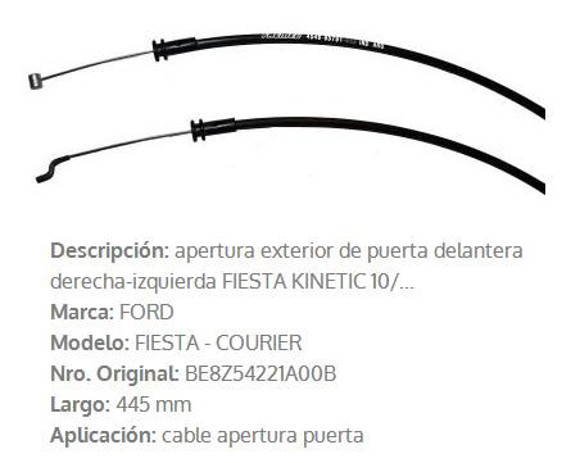 Imagen de CABLE APERTURA PUERTA DELANTERO DER/IZQ FORD FIESTA KINETIC
