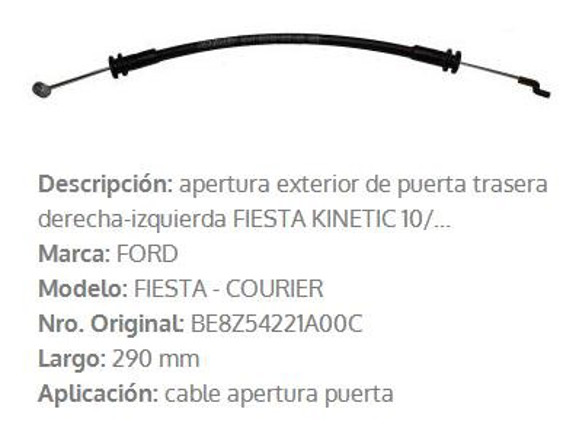 Imagen de CABLE APERTURA PUERTA TRASERO DER/IZQ FORD FIESTA KINETIC