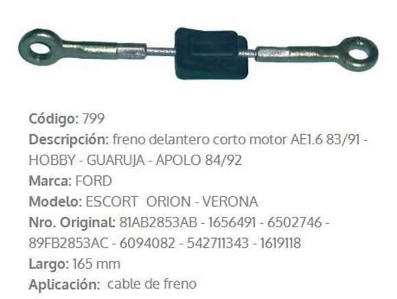 Imagen de CABLE DE FRENO BASTON ESCORT/VERONA 1983-1992 165MM