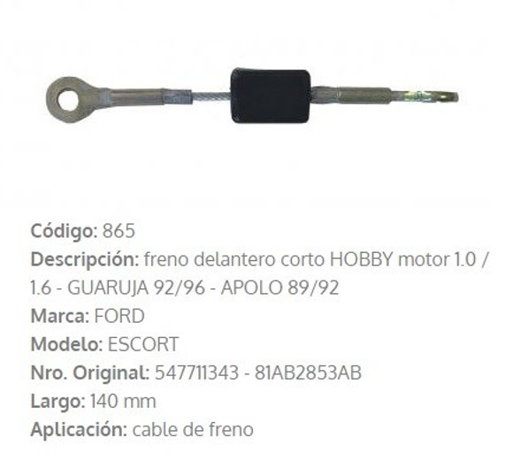 Imagen de CABLE DE FRENO DELANTERO FORD ESCORT/VERONA 1993 140MM
