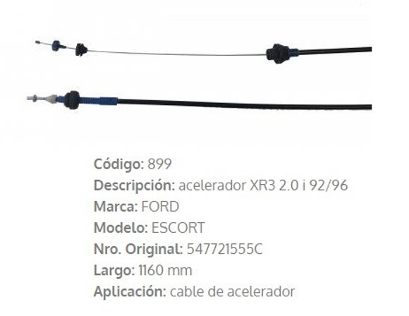 Imagen de CABLE DE ACELERADOR FORD ESCORT XR3/VERONA 2.0I 1993 1160MM