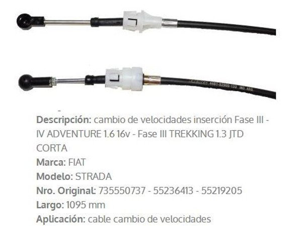 Imagen de CABLE SELECTOR DE CAMBIOS C/ENGANCHE FIAT STRADA 1.6 16V