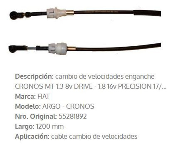 Imagen de CABLE SELECTOR DE CAMBIOS FIAT CRONOS 1.3 8V 2018 1100MM