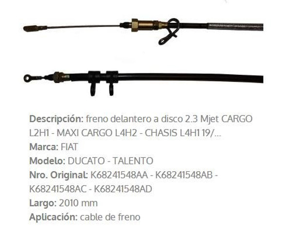 Imagen de CABLE DE FRENO DELANTERO FIAT DUCATO 2.3 2019
