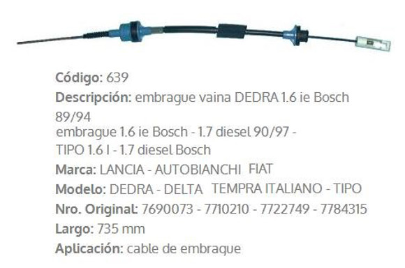 Imagen de CABLE DE EMBRAGUE FIAT TIPO 1.6 735MM