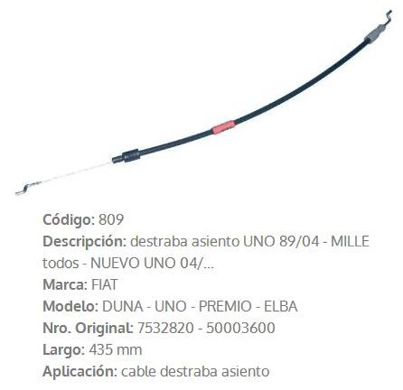 Imagen de CABLE TRABA ASIENTO UNO 1989 435MM