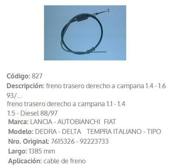 Imagen de CABLE DE FRENO DERECHO FIAT TIPO 1.6 1385MM
