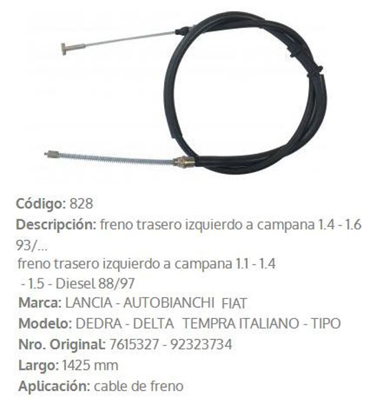 Imagen de CABLE DE FRENO IZQUIERDO FIAT TIPO 1.6 1425MM