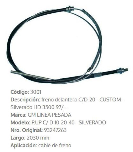 Imagen de CABLE DE FRENO DE MANO DEL CHEVROLET SILVERADO 1998 2030MM