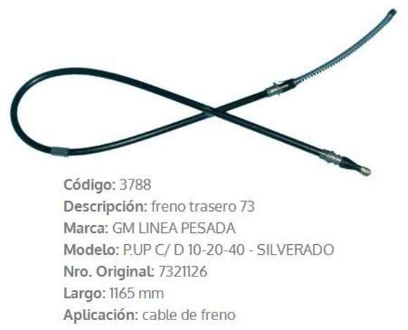 Imagen de CABLE DE FRENO TRASERO CHEVROLET C10 HASTA 1981 1165MM