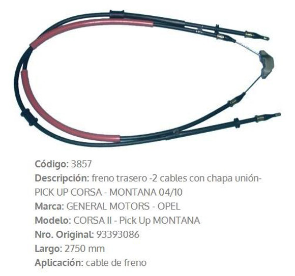 Imagen de CABLE DE FRENO TRASERO CHEVROLET MONTANA/CORSA PICK-UP 2004