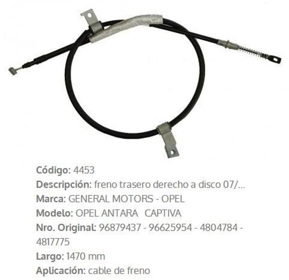 Imagen de CABLE DE FRENO TRASERO DERECHO CHEVROLET CAPTIVA 1470MM