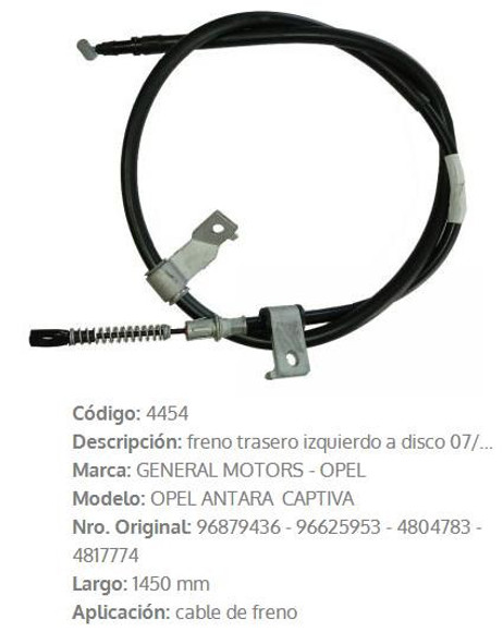 Imagen de CABLE DE FRENO TRASERO IZQUIERDO CHEVROLET CAPTIVA 1450MM
