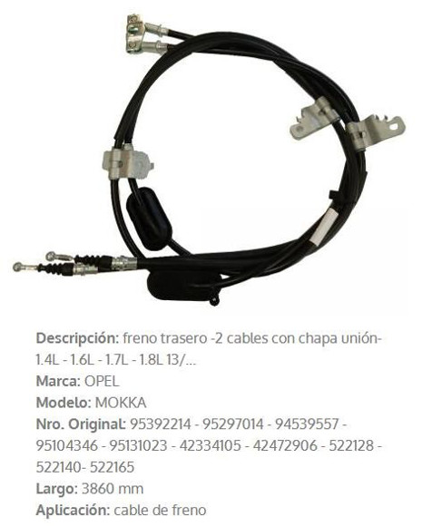 Imagen de CABLE DE FRENO TRASERO CHEVROLET TRACKER 2013 3860MM