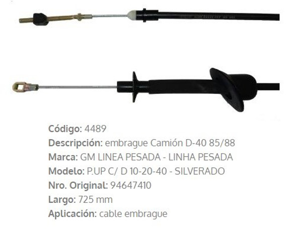 Imagen de CABLE EMBRAGUE CHEVROLET D40 1985/1988 720MM OJO Y TORNILLO