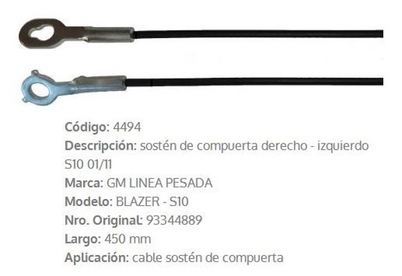 Imagen de CABLE LIMITADOR TAPA TRASERA CHEVROLET S10 DER/IZQ 448MM