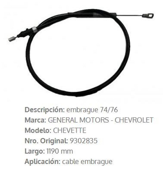 Imagen de CABLE DE EMBRAGUE CHEVETTE 1975/76 1172MM