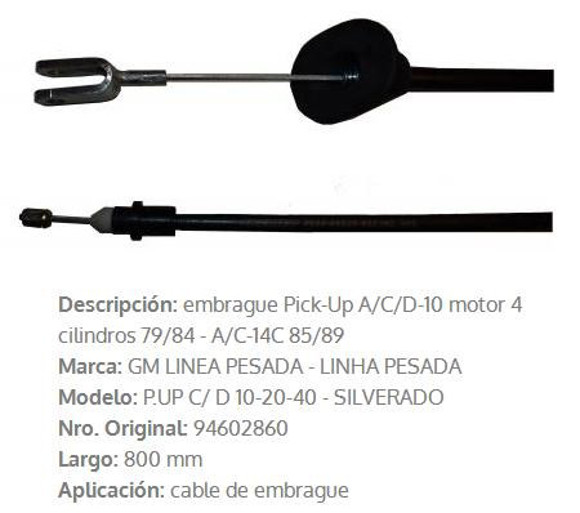 Imagen de CABLE DE EMBRAGUE CHEVROLET C10/D10 770MM CON HORQUILLA