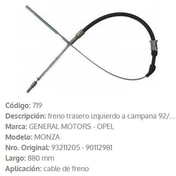 Imagen de CABLE DE FRENO TRASERO IZQUIERDO CHEVROLET MONZA 880MM