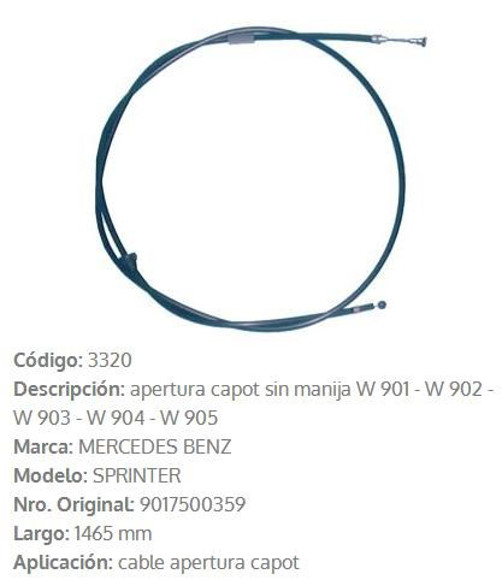 Imagen de CABLE CAPOT MERCEDES BENZ SPRINTER SIN MANIJA 1465MM