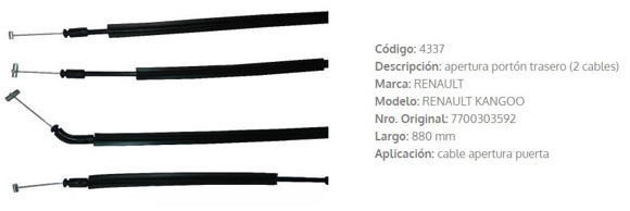 Imagen de CABLE PORTON TRASERO RENUALT KANGOO 880MM (2 CABLES)