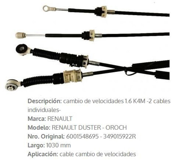 Imagen de CABLE SELECTOR DE CAMBIOS RENAULT DUSTER/OROCH 1.6 16V K4M