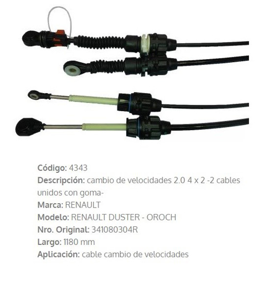 Imagen de CABLE SELECTOR DE CAMBIOS RENAULT DUSTER 2.0 4X2
