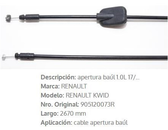 Imagen de CABLE APERTURA DE BAUL RENAULT KWID 1.0 2670MM