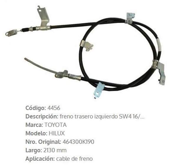 Imagen de CABLE DE FRENO TRASERO IZQ. TOYOTA HILUX SW4 2016 2130MM