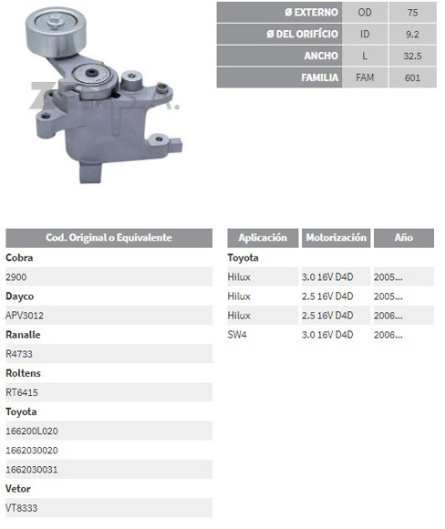 Imagen de TENSOR CORREA ALTERNADOR TOYOTA HILUX 2.5 D4D