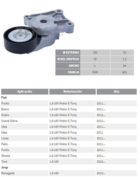 Imagen de TENSOR CORREA ALTERNADOR FIAT STRADA/IDEA-JEEP RENEGADE 1.8