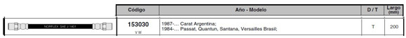 Imagen de FLEXIBLE FRENO TRAS VW SANTANA/QUANTUM -FORD VERSALLES 200MM