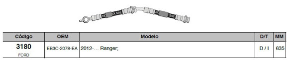 Imagen de FLEXIBLE FRENO DEL IZQ FORD RANGER 2012 EN ADELANTE 635MM