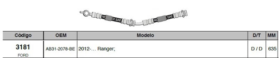 Imagen de FLEXIBLE FRENO DEL DER FORD RANGER 2012 EN ADELANTE 635MM