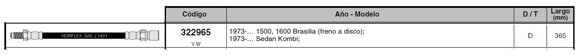 Imagen de FLEXIBLE FRENO DEL VW BRASILIA/FUSCA 1973 EN ADELANTE 365MM