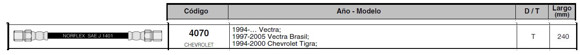 Imagen de FLEXIBLE FRENO TRAS CHEVROLET VECTRA 1997 EN ADELANTE 240MM