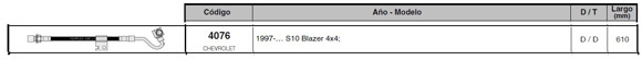Imagen de FLEXIBLE FRENO DEL/DER CHEVROLET S10/BLAZER 4X4 610MM